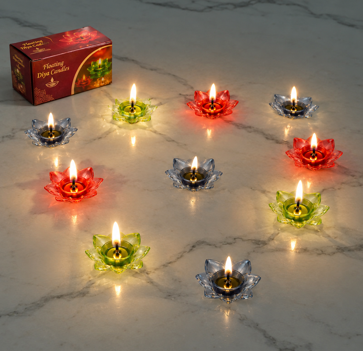 3D Colorful Reflection Diyas (Pack of 10)